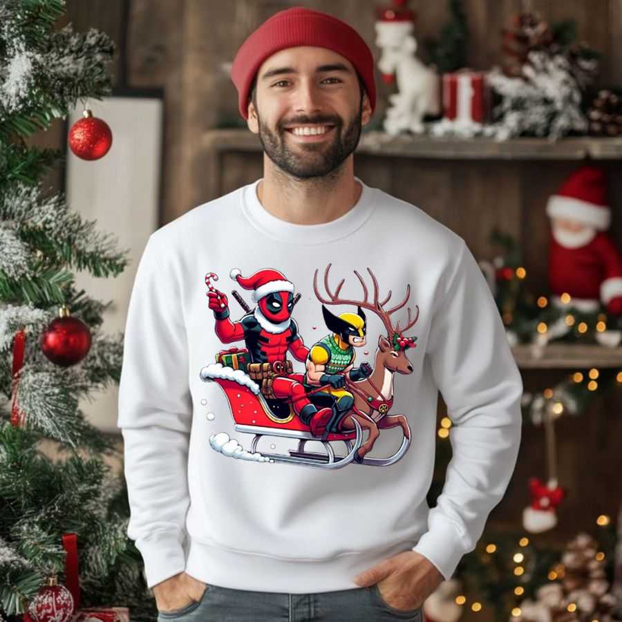 Deadpool And Wolverine Christmas Sleigh Ride Funny Sweatshirt 2 Deadpool And Wolverine Christmas Sleigh Ride Funny Sweatshirt 2